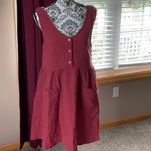 Jumper dress, brick color, knee length with pockets